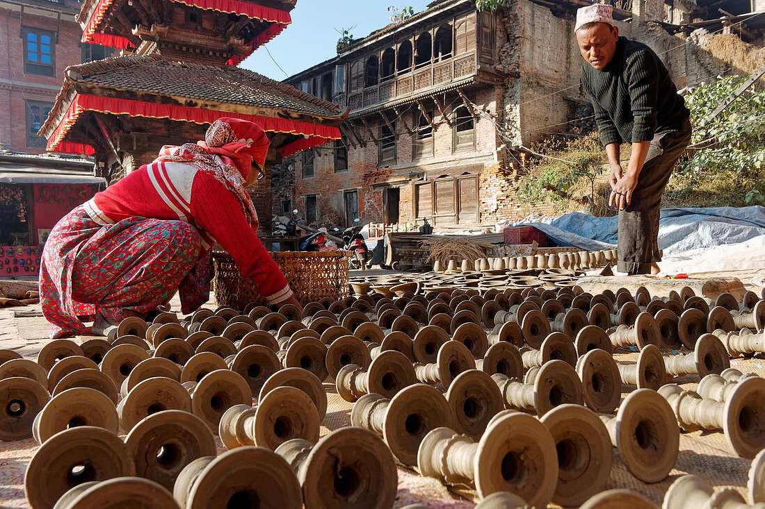 Die Stadt der Töpfer: Bhaktapur, Kathmandutal, Nepal, Asien.