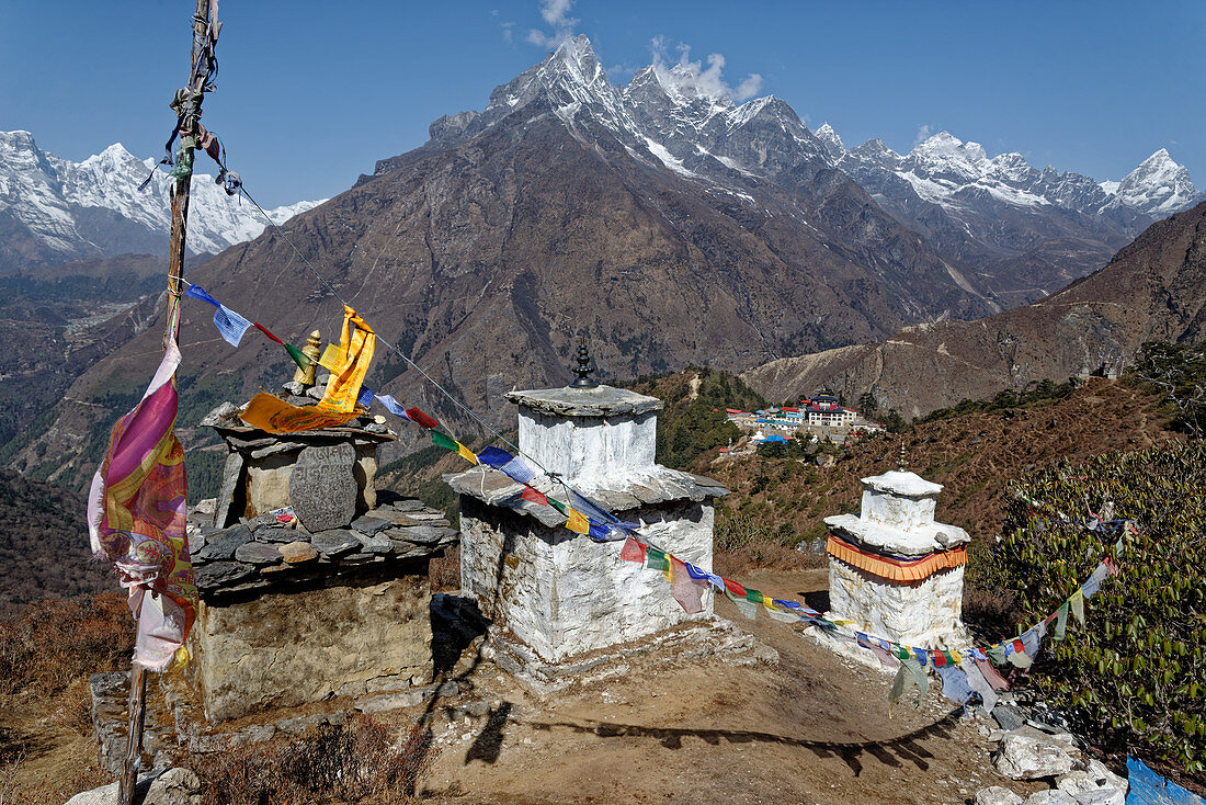 Blick auf das Kloster Tengboche im oberen Solo Khumbu, Nepal, Himalaya, Asien.
