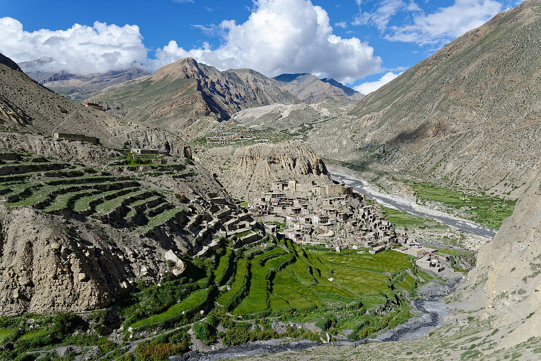 Abgelegenes Trekkingziel: Das Dorf Phu, Nepal, Himalaya, Asien.