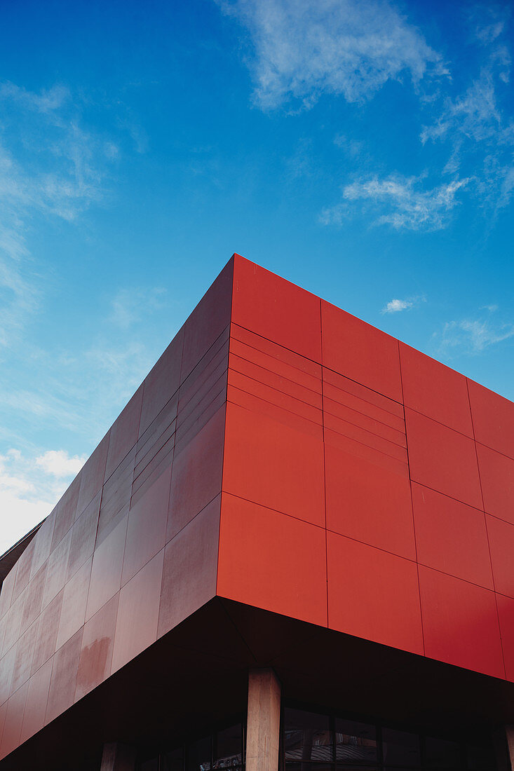 Image of the red cube of the university, Munich, Germany