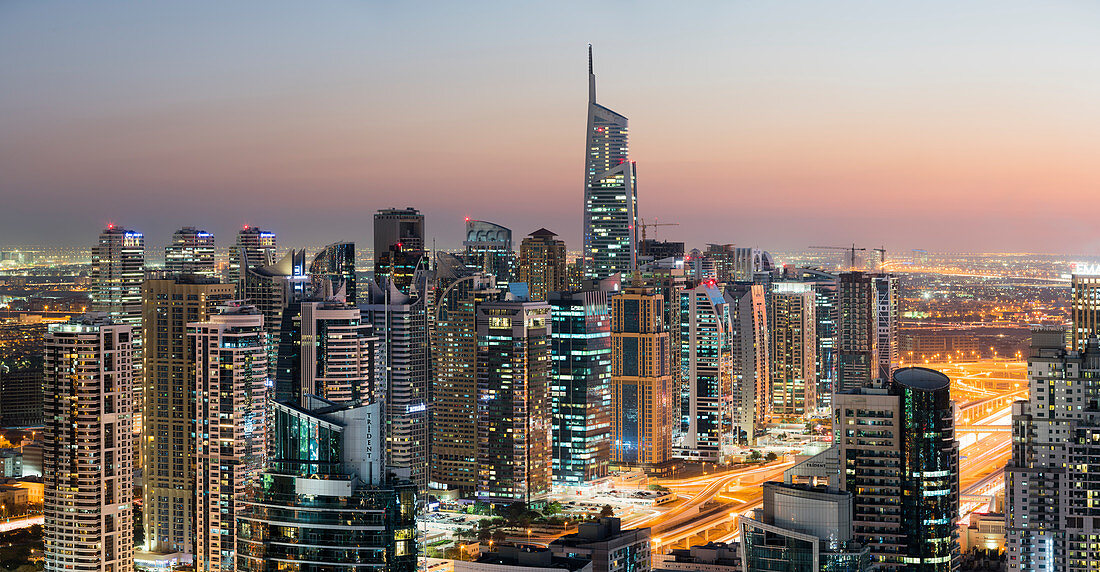 Jumeirah Lake Towers from Dubai Marina, Almas Tower, Sheikh Zayed Road, Dubai, United Arab Emirates