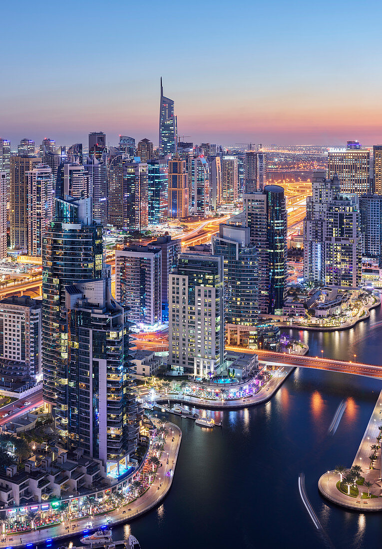View over the Dubai Marina to Almas Tower, Dubai, United Arab Emirates