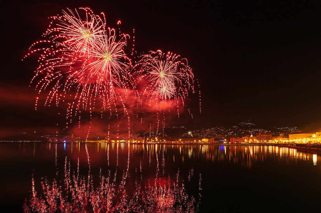 Fireworks in the old harbor, Sylvester, Trieste, Friuli-Venezia Giulia, Italy