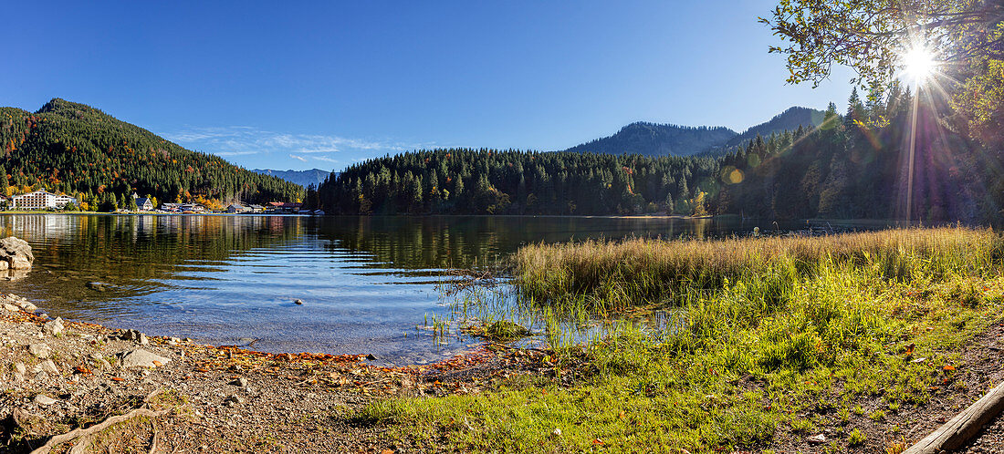 Spitzingsee on the shore in autumn, Bavaria, Germany