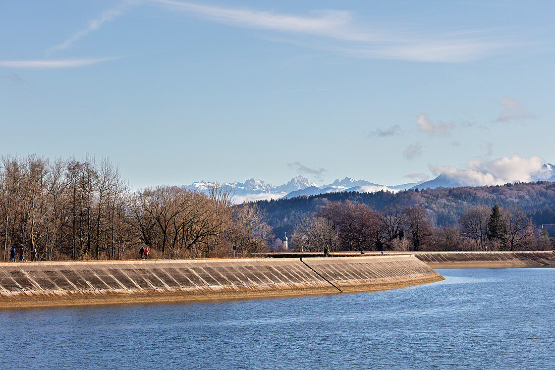 Leitzachwerk in Feldkirchen-Westerham, Alps in the background, Bavaria, Germany