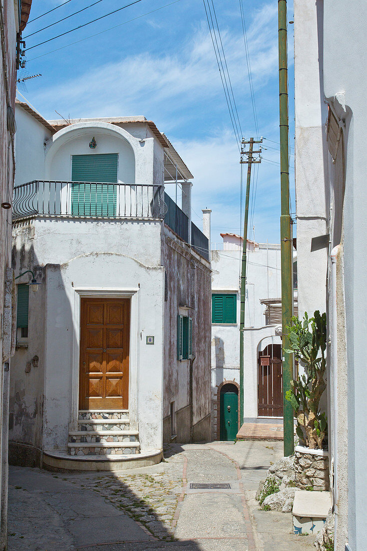 Village streets with white houses in Anacapri, Capri, Italy
