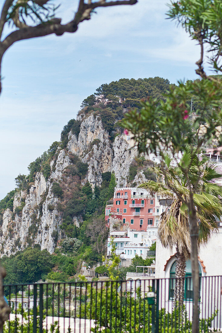 View at houses and mountain in Capri, Italy