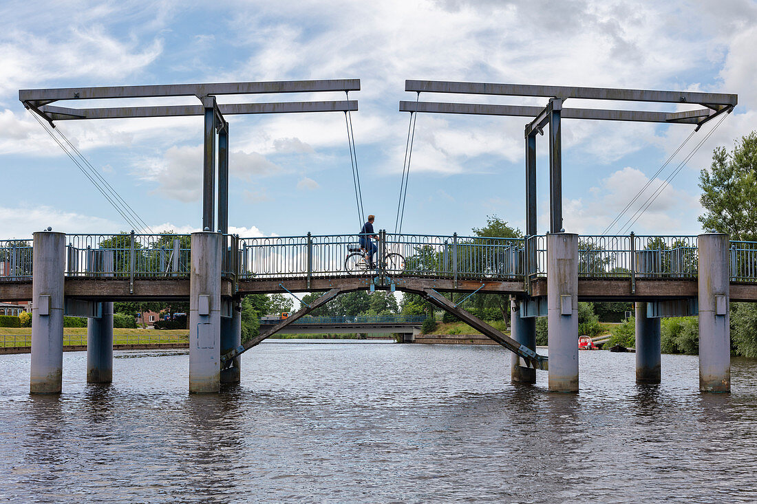 The Blue Bridge over the Westersielzug, Friedrichstadt, Schleswig-Holstein, Germany