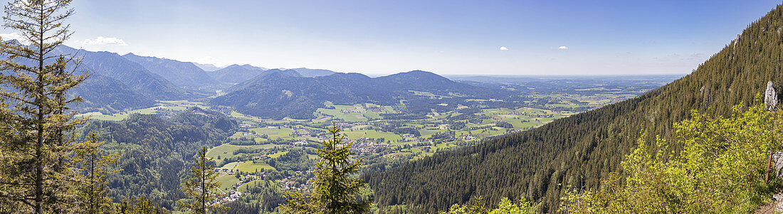 Blick vom Birkenstein Richtung Westen nach Fischbachau, Panorama, Bayern, Deutschland