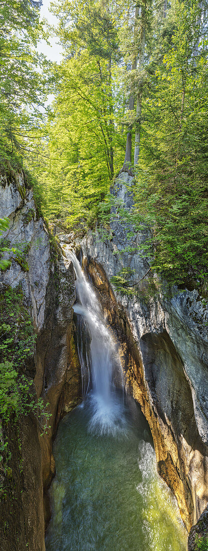 Wasserfall am Tatzelwurm, Auerbach, Mangfallgebirge, Hockkant-Panorama, Bayern, Deutschland