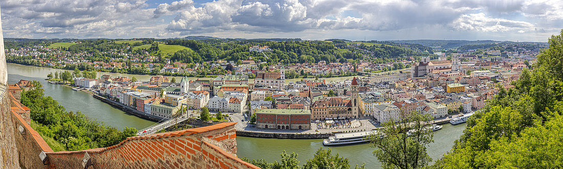 View from Hackelberg to Passau, Panorama, Bavaria, Germany