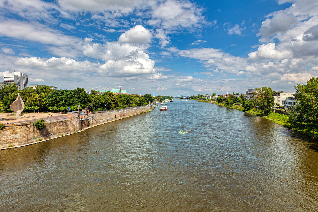 The Elbe in Magdeburg from the Strombrücke downstream, Saxony-Anhalt, Germany