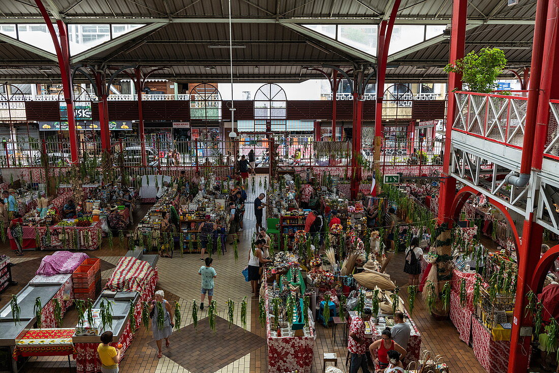 View of the market hall 'Marché Papeete', Papeete, Tahiti, Windward Islands, French Polynesia, South Pacific