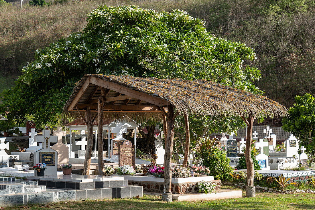 Graves in the cemetery, Taiohae, Nuku Hiva, Marquesas Islands, French Polynesia, South Pacific