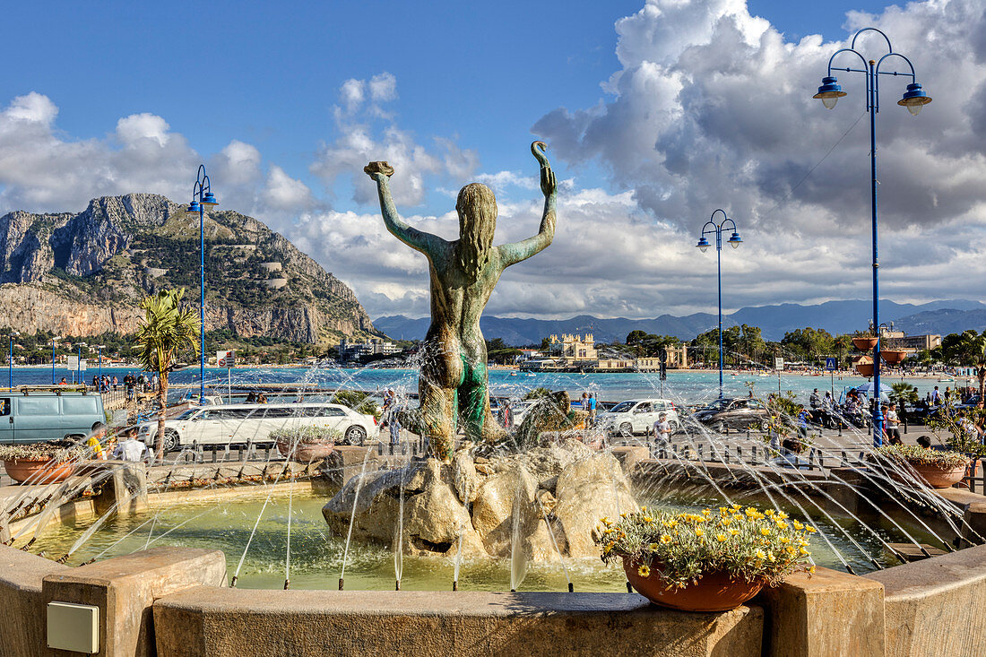 Fontana di Sirena, Brunnen, Mondello, Palermo, Sizilien, Italien