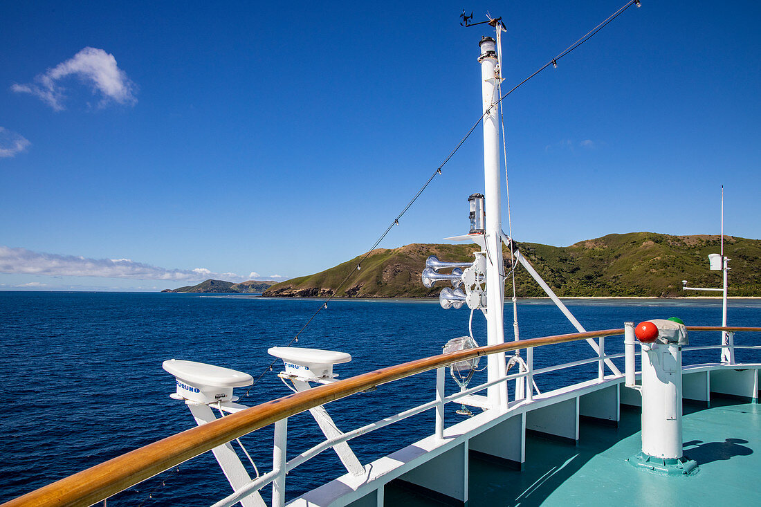 Bow of cruise ship MV Reef Endeavor (Captain Cook Cruises Fiji), Naviti Island, Yasawa Group, Fiji Islands, South Pacific