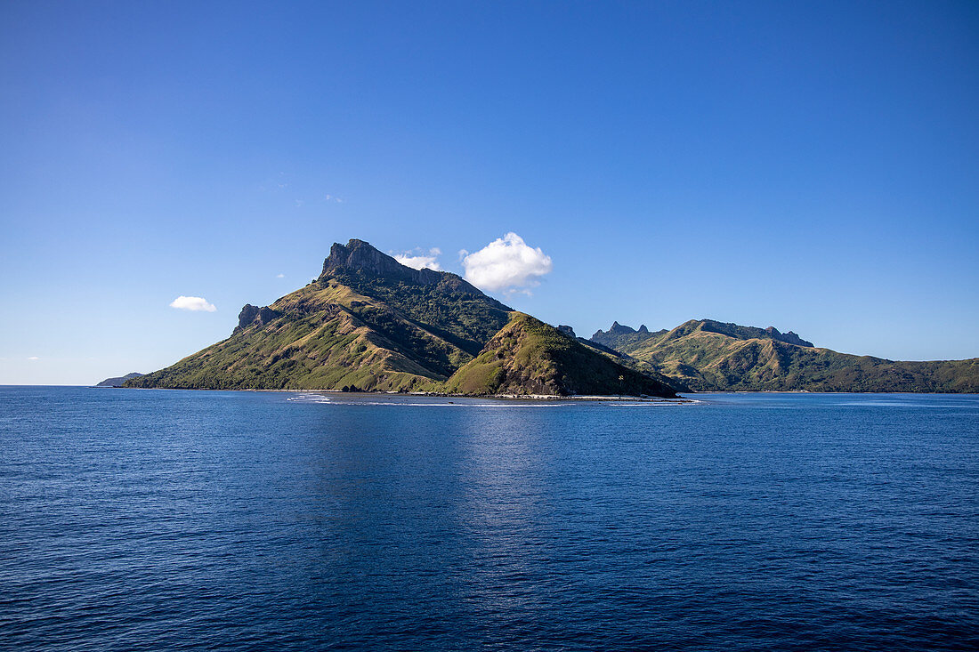 Island surrounded by blue sea and sky, Waya Island, Yasawa Group, Fiji Islands, South Pacific