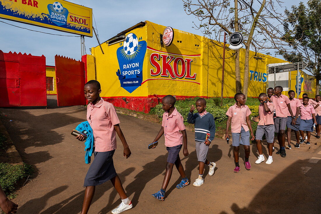 School children on their way to school, Gisuma, Western Province, Rwanda, Africa