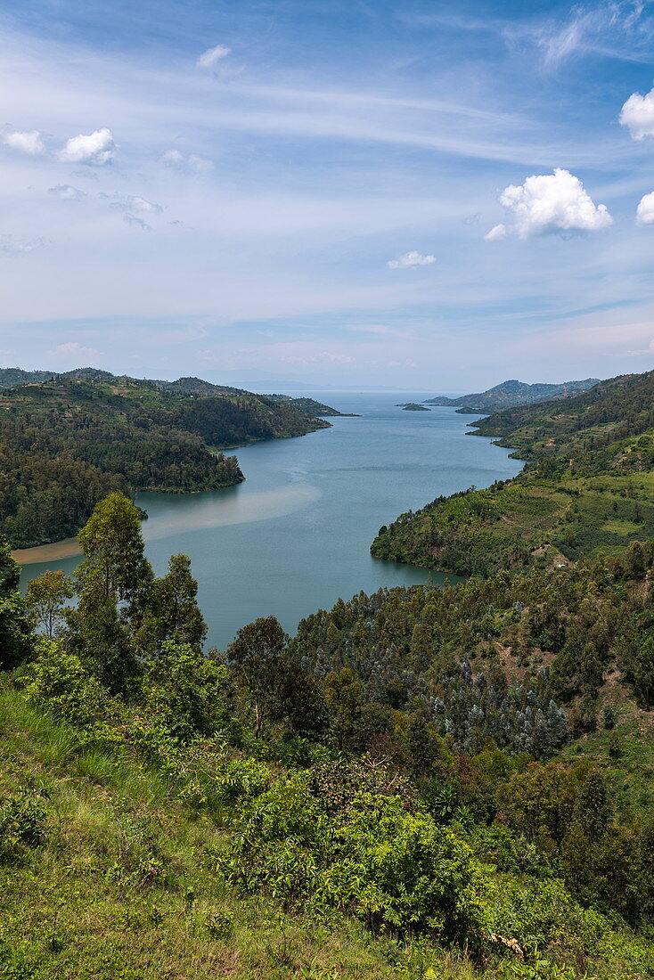 View over bay at Lake Kivu, near Gitesi, Western Province, Rwanda, Africa
