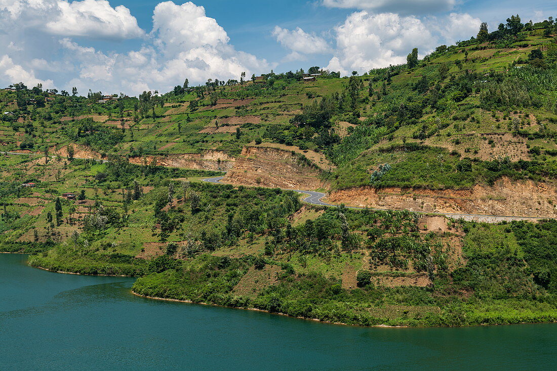 Coastal road along Lake Kivu, near Gitesi, Western Province, Rwanda, Africa