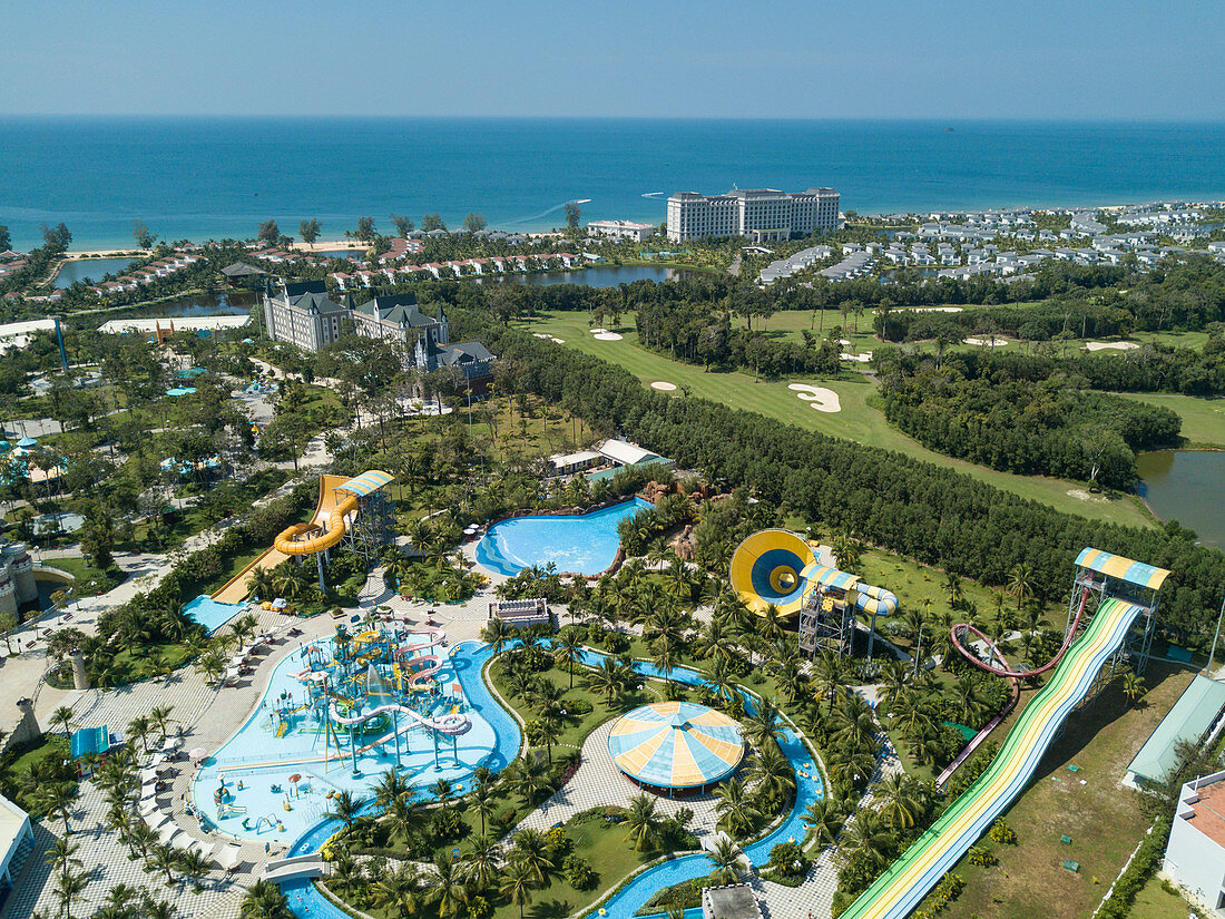 Aerial view of Vinpearl Land Phu Quoc Amusement Park and Golf Course, Ganh Dau, Phu Quoc Island, Kien Giang, Vietnam, Asia