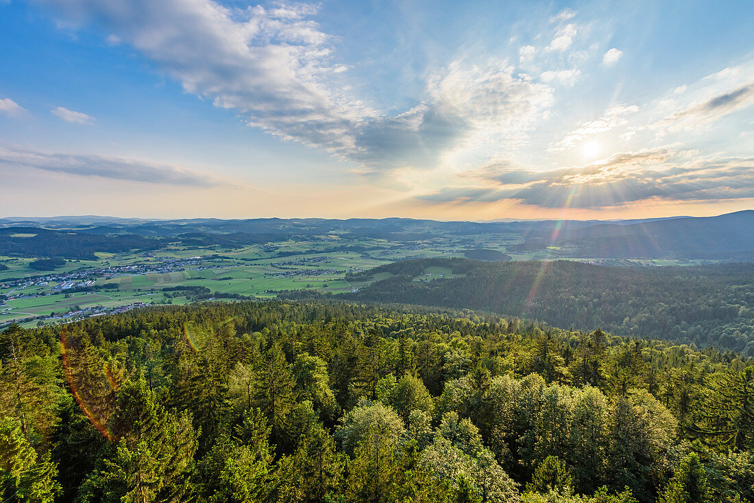 View of the Bohemian Forest and the valley of the Grosser Mühl, Mühlviertel, Austria