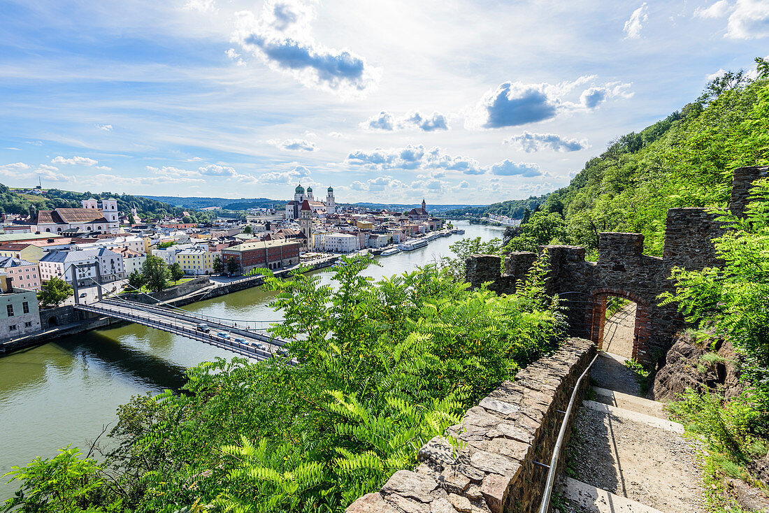 View of the old town of Passau and the Danube, Lower Bavaria, Bavaria, Germany