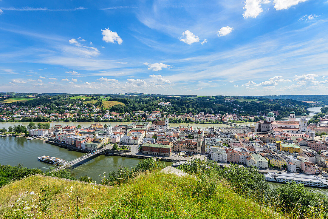View of the old town of Passau with Danube and Inn, Lower Bavaria, Bavaria, Germany