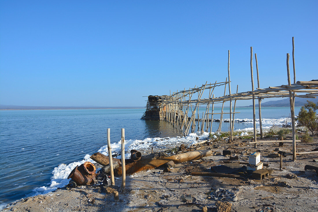 Ethiopia; Afar region; Danakil Desert; Pumping station on the shores of Afrera Lake; extensive salt mining around the lake