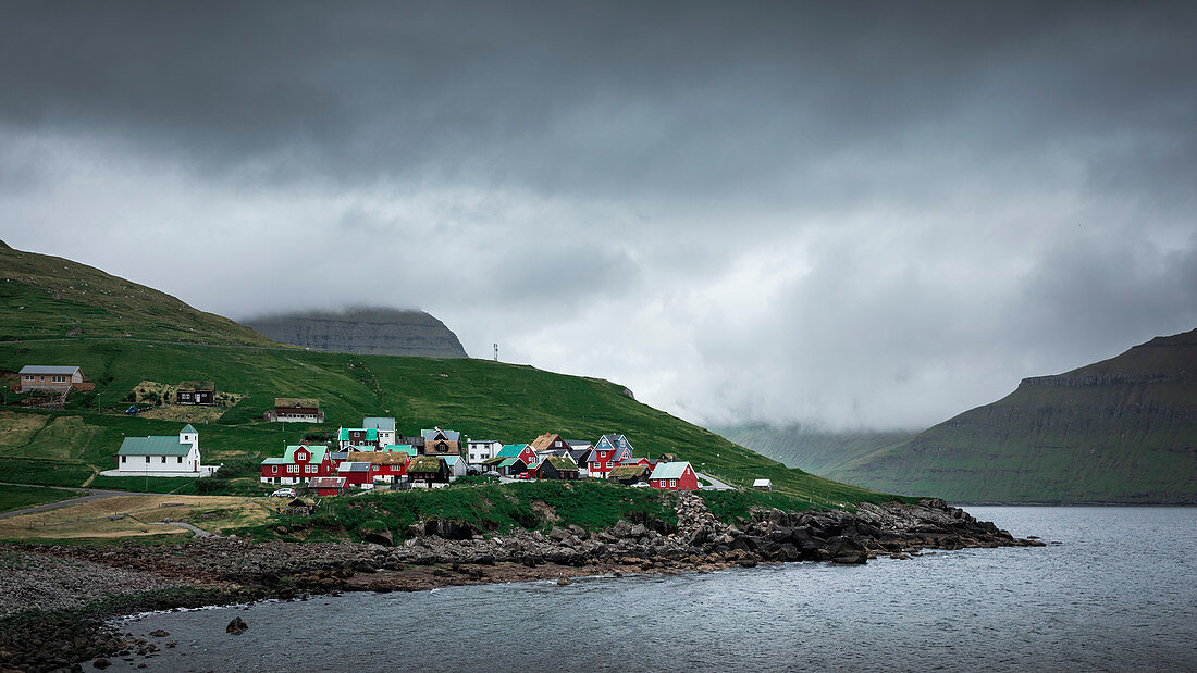 Colorful houses in the village of Elduvík on Eysturoy, Faroe Islands