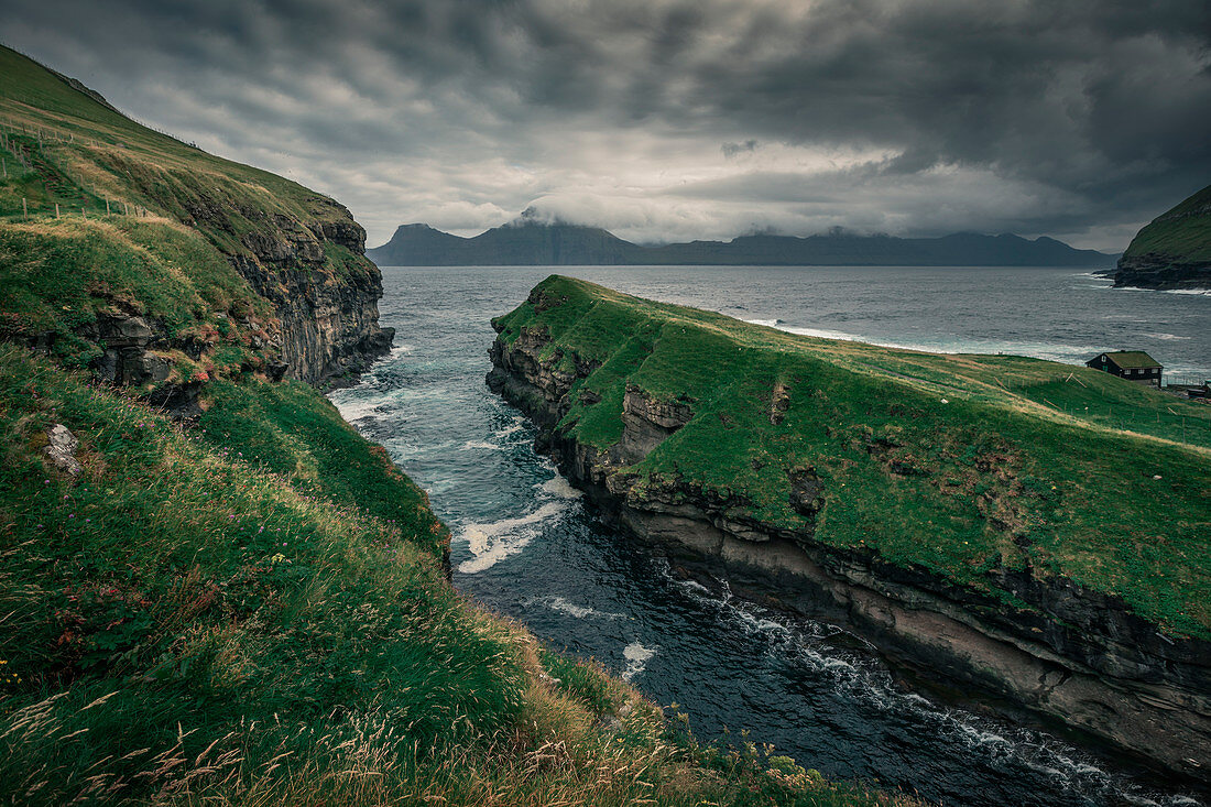 Gorge in the village of Gjogv on Eysteroy, Faroe Islands