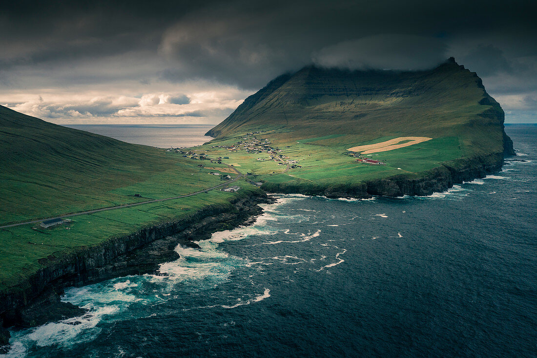 Viðareiði under the mountain Villingadalsfjall on the island of Vidoy, Faroe Islands