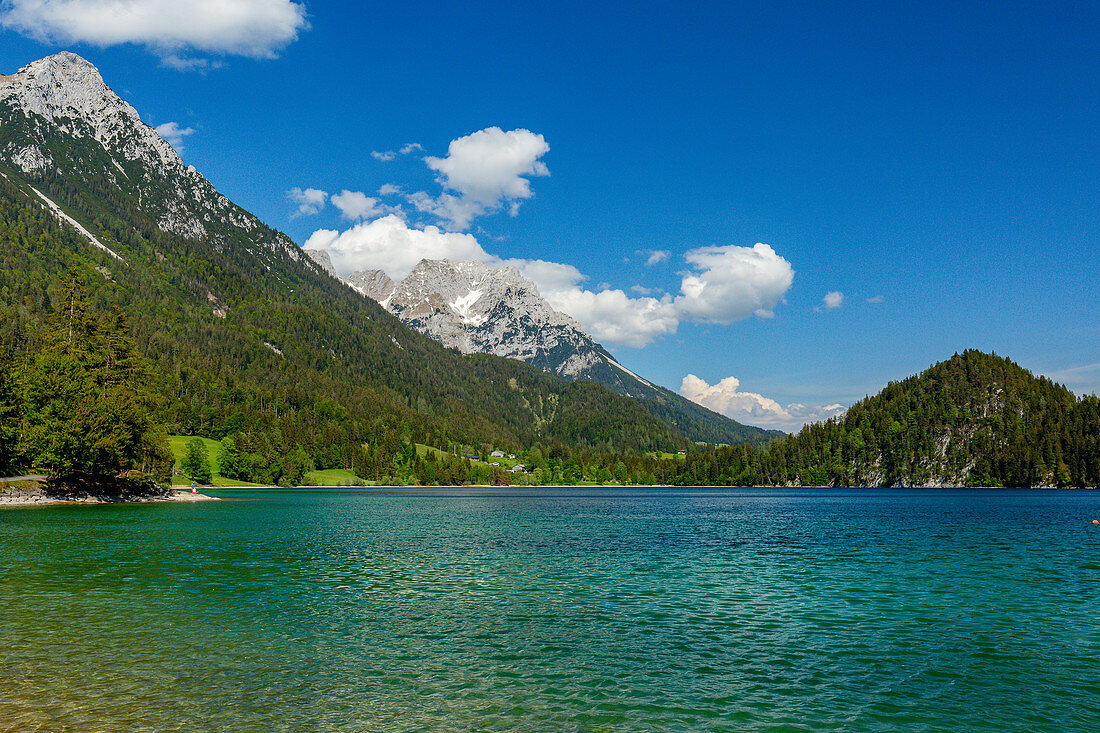 Hintersteinersee at the Wilder Kaiser with a panoramic view of the Kaiser Mountains, Kaiser Mountains, Tyrol, Austria