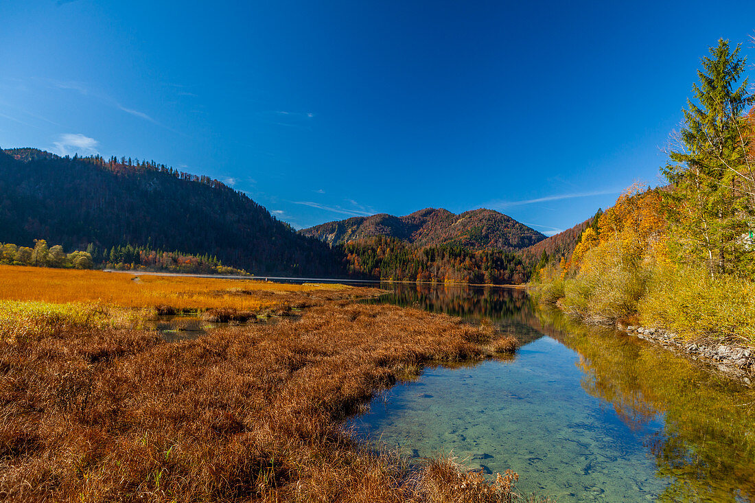 Weitsee near Reit im Winkl in autumn, Chiemgau, Bavaria, Germany