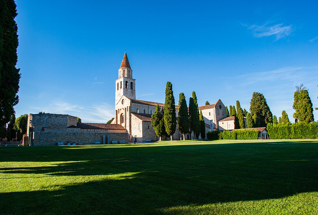 The patriarchal basilica and the baptistery of Aquileia in the Friuli Venezia Giulia region. The city was founded by the Romans in 181 BC. and is part of the Unesco heritage.
