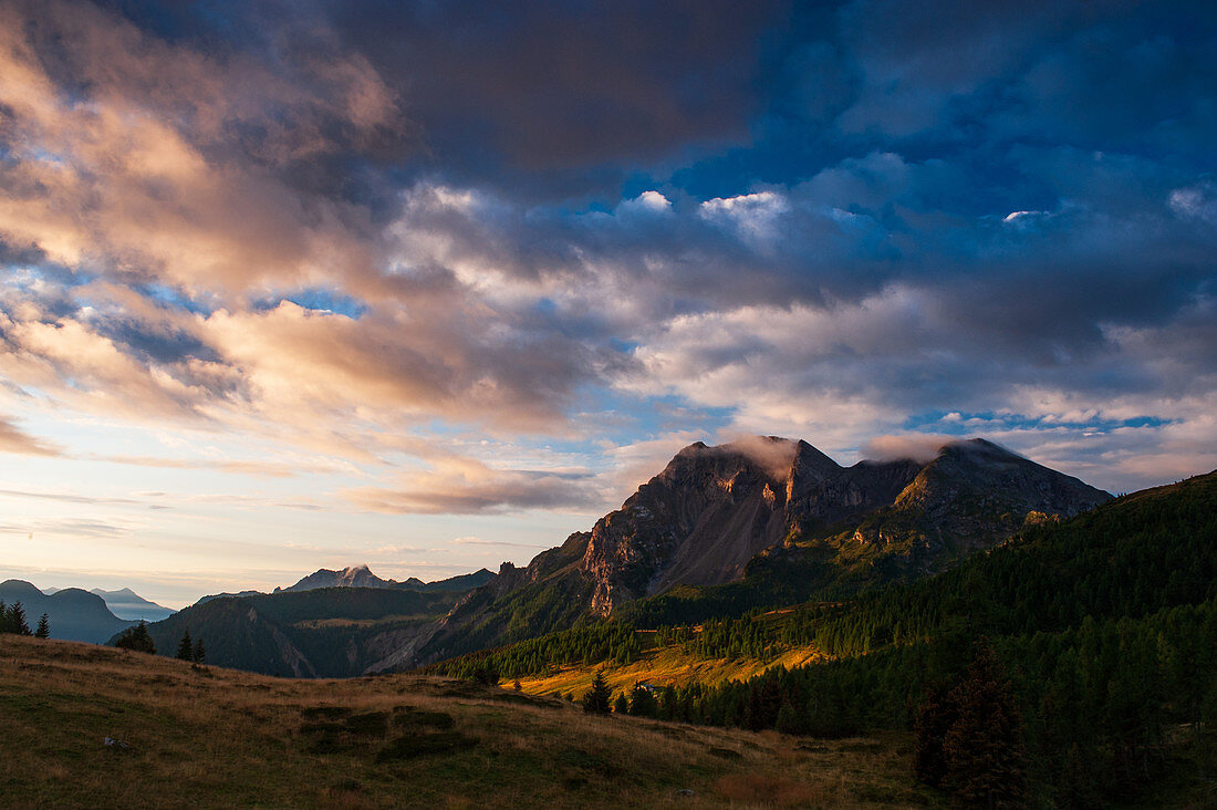 Sunrise on Monte Bivera in the Eastern Carnic Alps in the province of Udine in the Friuli Venezia Giulia region. Italy