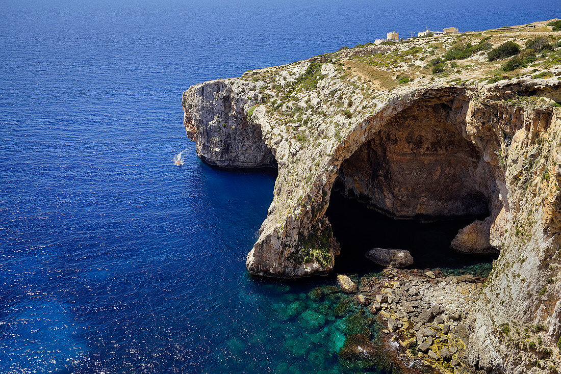 View of the Blue Grotto on the south coast of Malta, Malta, Europe