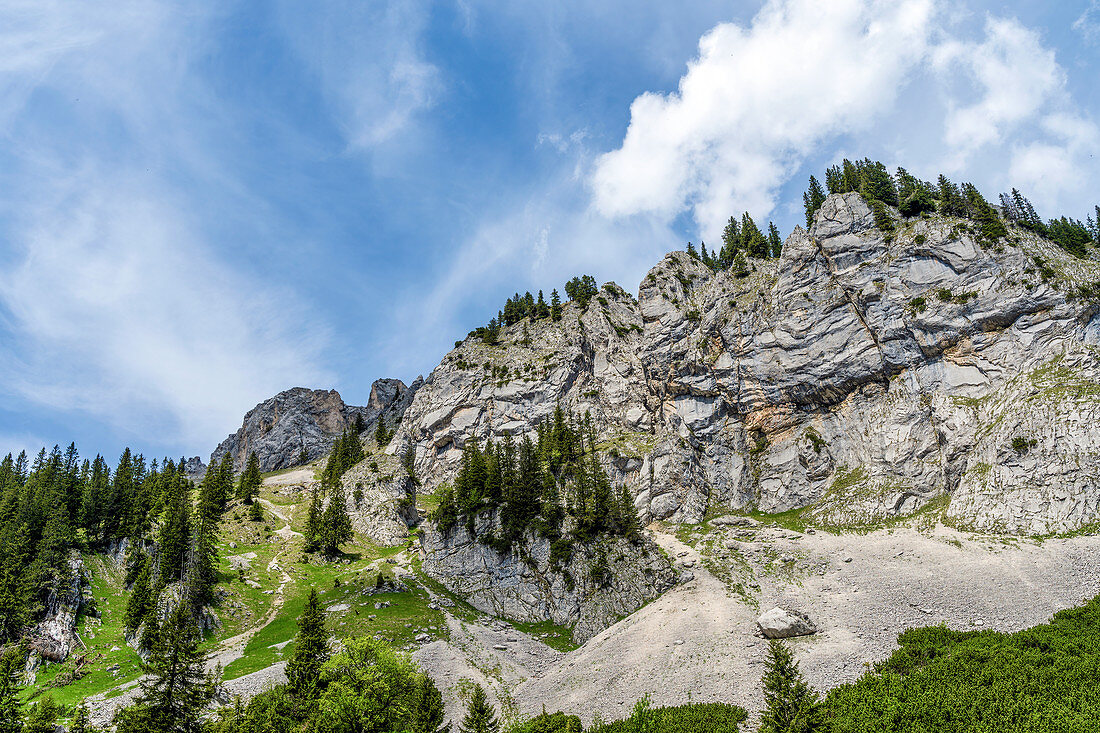 Auf dem Weg zum Hasentalkopf in den Ammergauer Alpen, Bayern, Deutschland, Europa