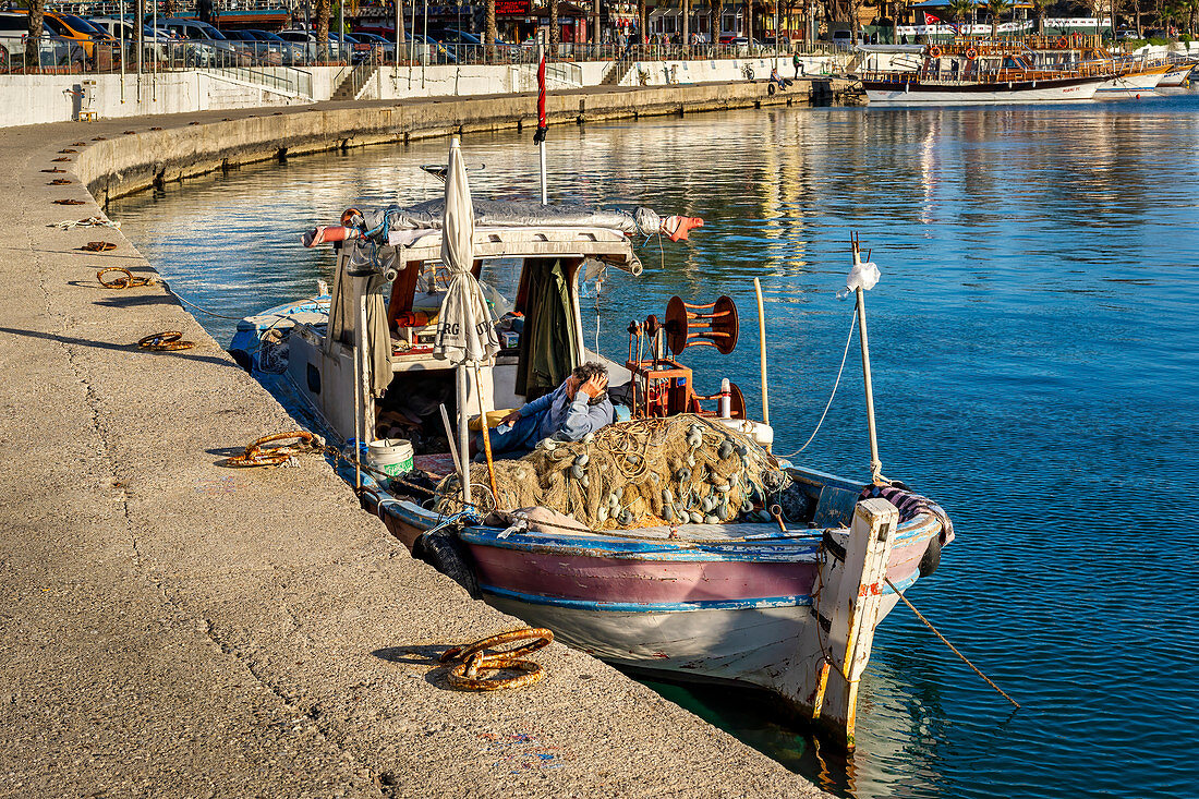 Fishing boat in Side, Turkish Riviera, Turkey, Western Asia