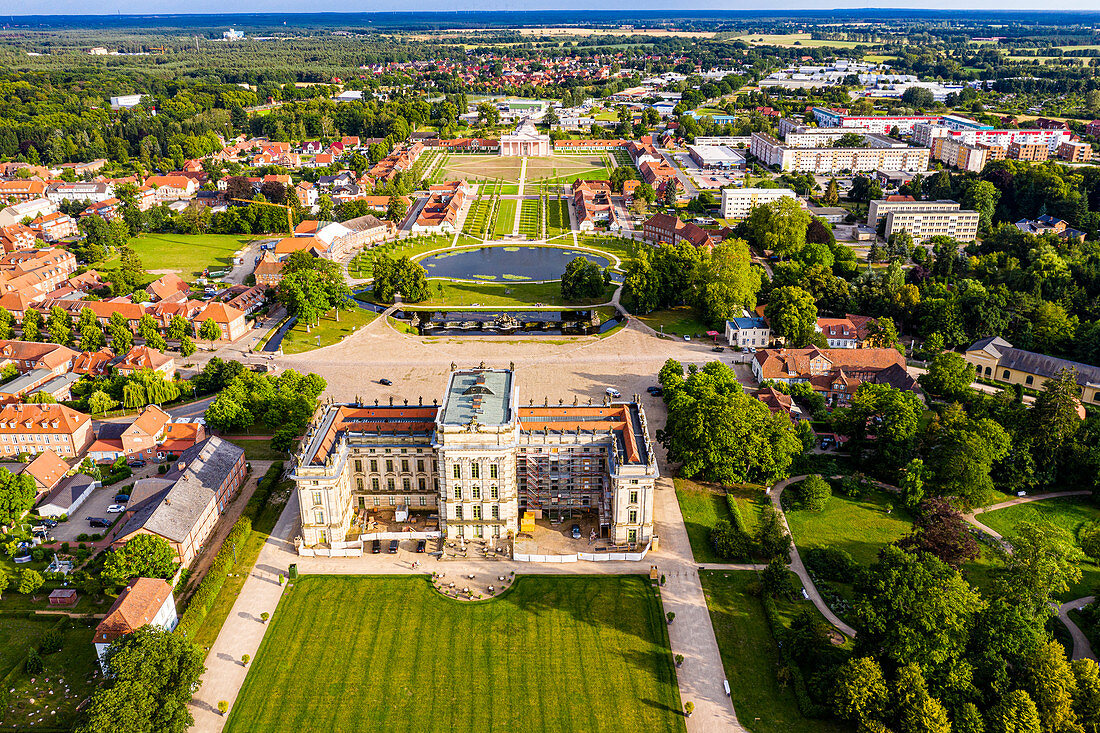Aerial of Ludwigslust Palace, Ludwigslust, Mecklenburg-Vorpommern, Germany, Europe