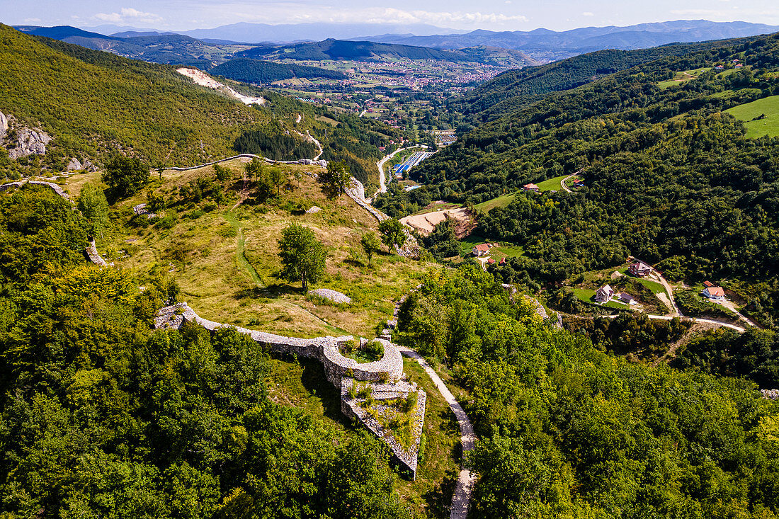 Aerial of Stari Ras Castle, Novi Pazar, Serbia, Europe