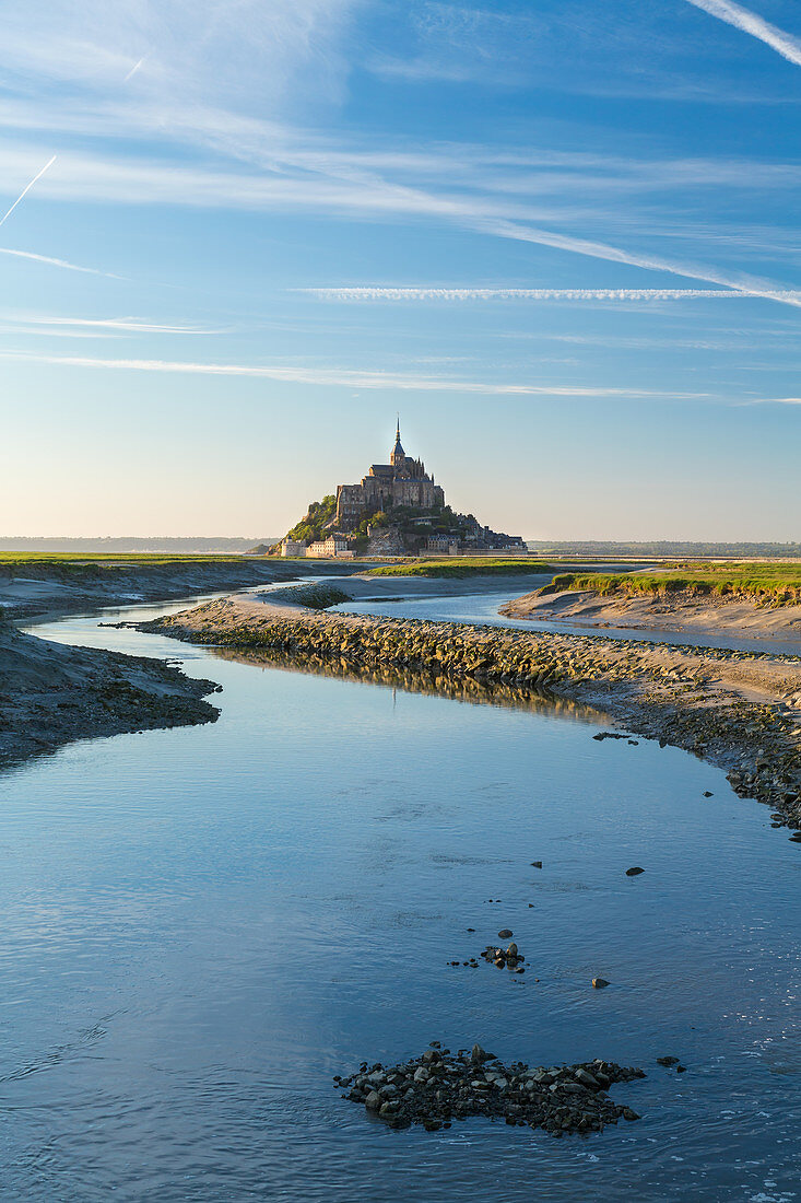 The historic citadel and abbey church of Le Mont Saint Michel in Normandy.