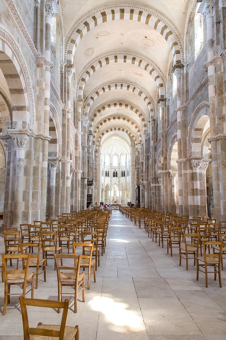 Nave, Basilika Von Saint Mary Magdalene, Vezelay, Yonne, Burgund, Frankreich