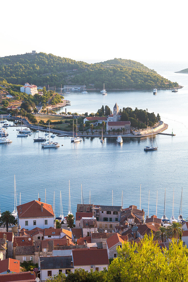 Vis town, Franciscan monastery and harbour, Vis Island, Croatia