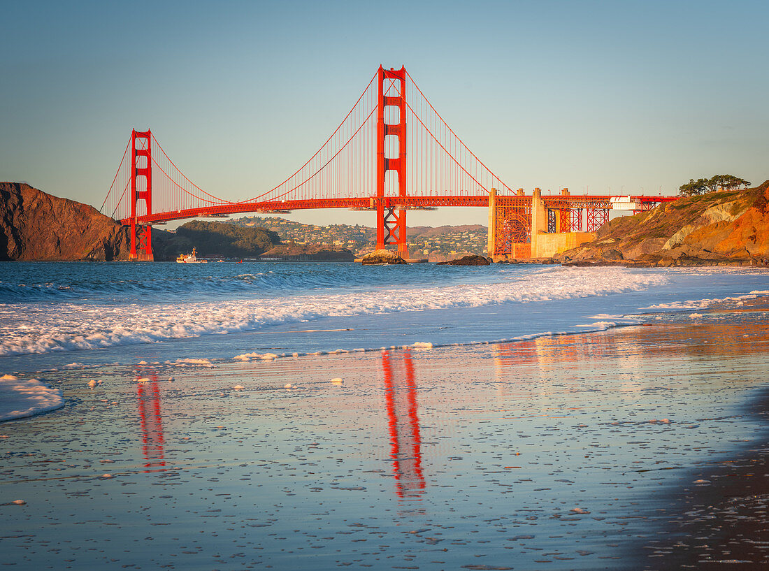 Golden Gate Bridge at sunset, San Francisco, California, United States of America, North America