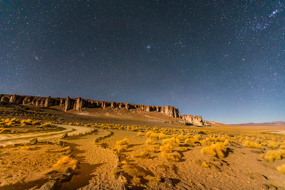 Sternennacht im Salar de Tara und Aguas Calientes I, Nationalreservat Los Flamencos, Region Antofagasta, Chile, Südamerika