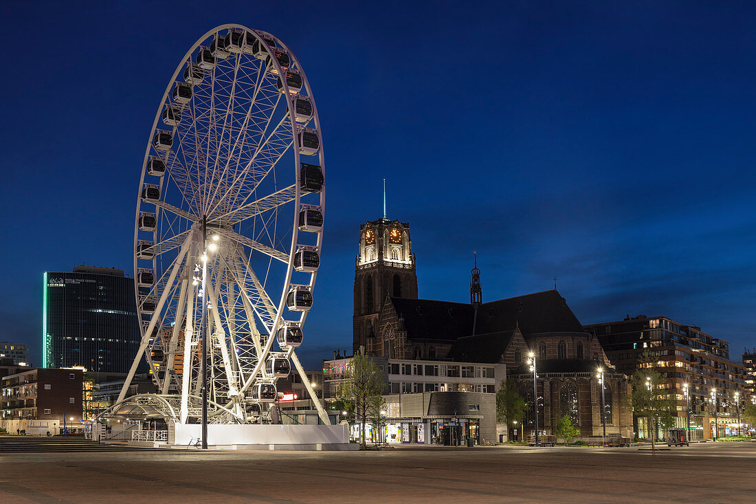 Big wheel at St. Laurenskerk church, Rotterdam, South Holland, Netherlands, Europe