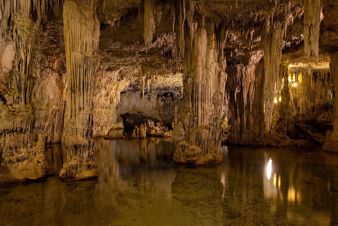 Italy, Sardinia, Alghero, Capo Caccia. In the heart of the Capo Caccia promontory, the wonder scenarios of underground world of Neptune's cave.