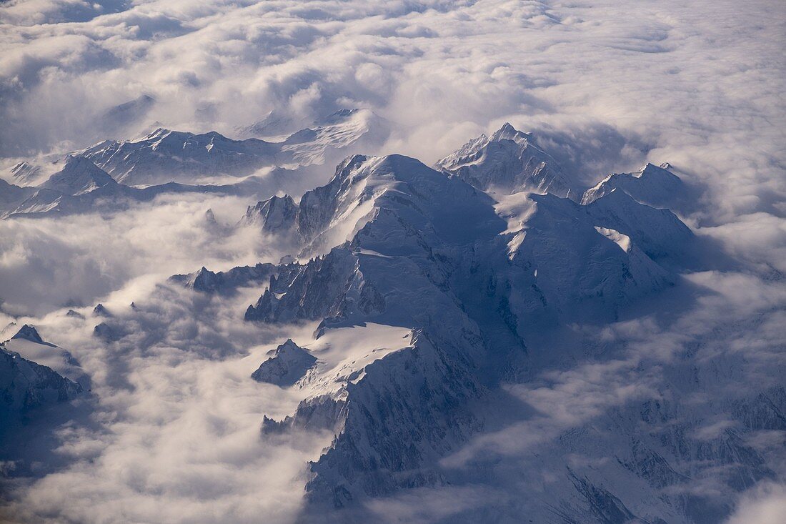 Europe, Aerial view of Alps and Mont Blanc