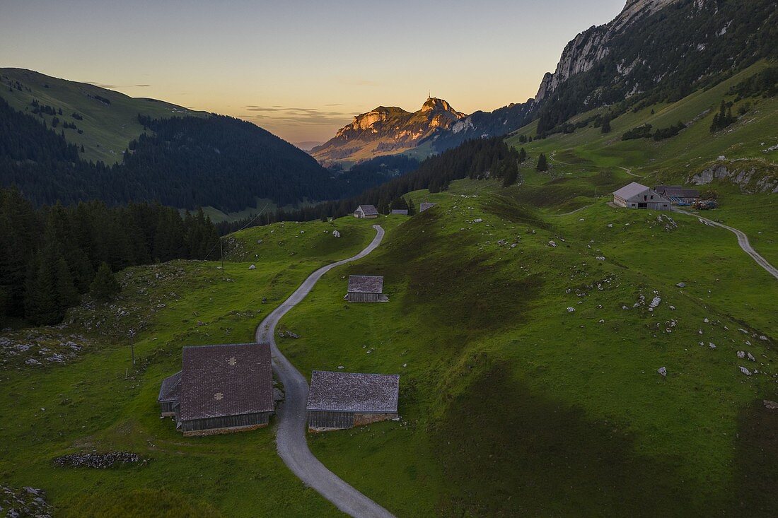 A view of Hoher Kasten along  road to Oeschinensee, Wasserauen, Canton Appenzell Innerrhoden, Alpstein, Schwende, Switzerland, Western Europe